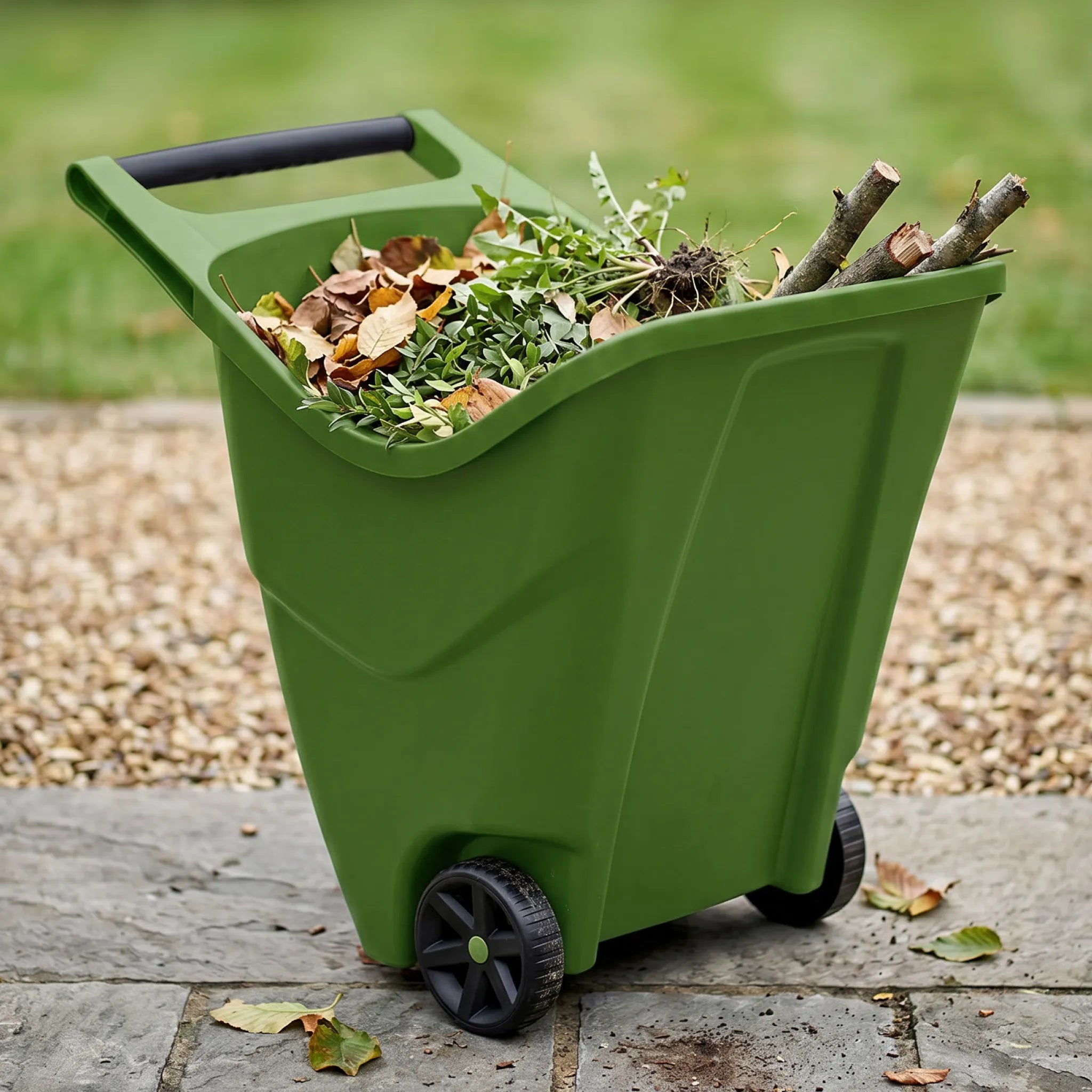 Garden caddy filled with leaves and branches