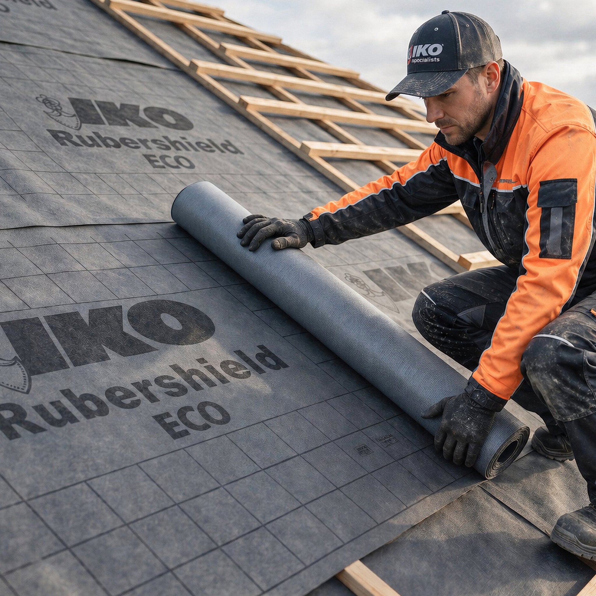 roofer installing membrane on pitched roof