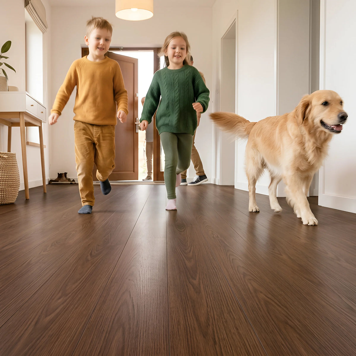 Family walking on vinyl flooring
