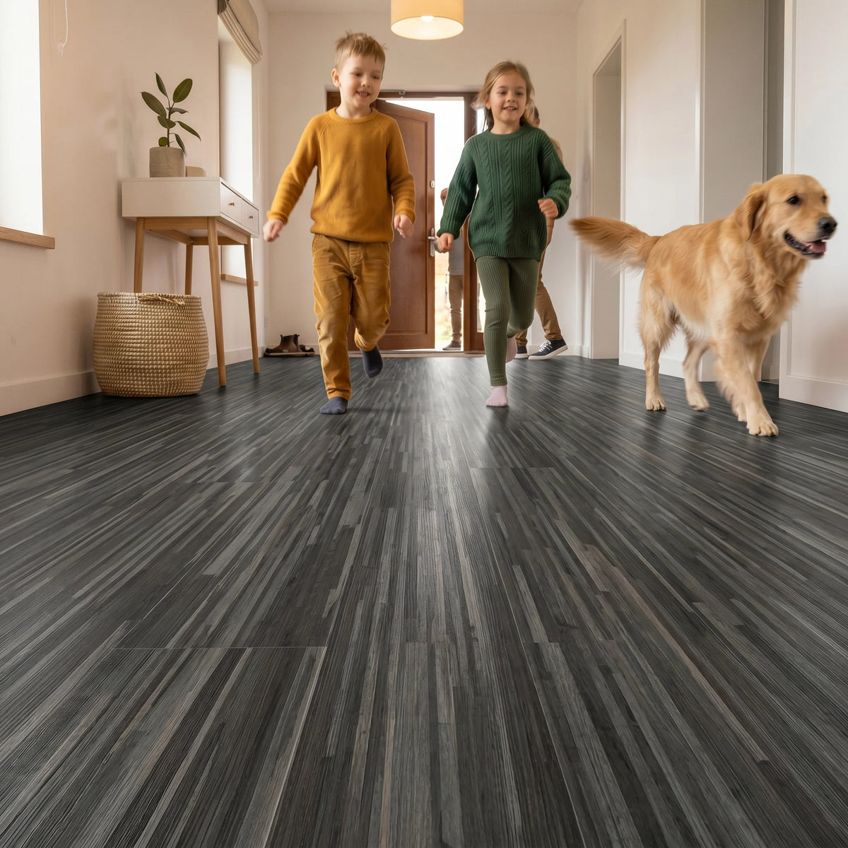 Family walking on vinyl flooring