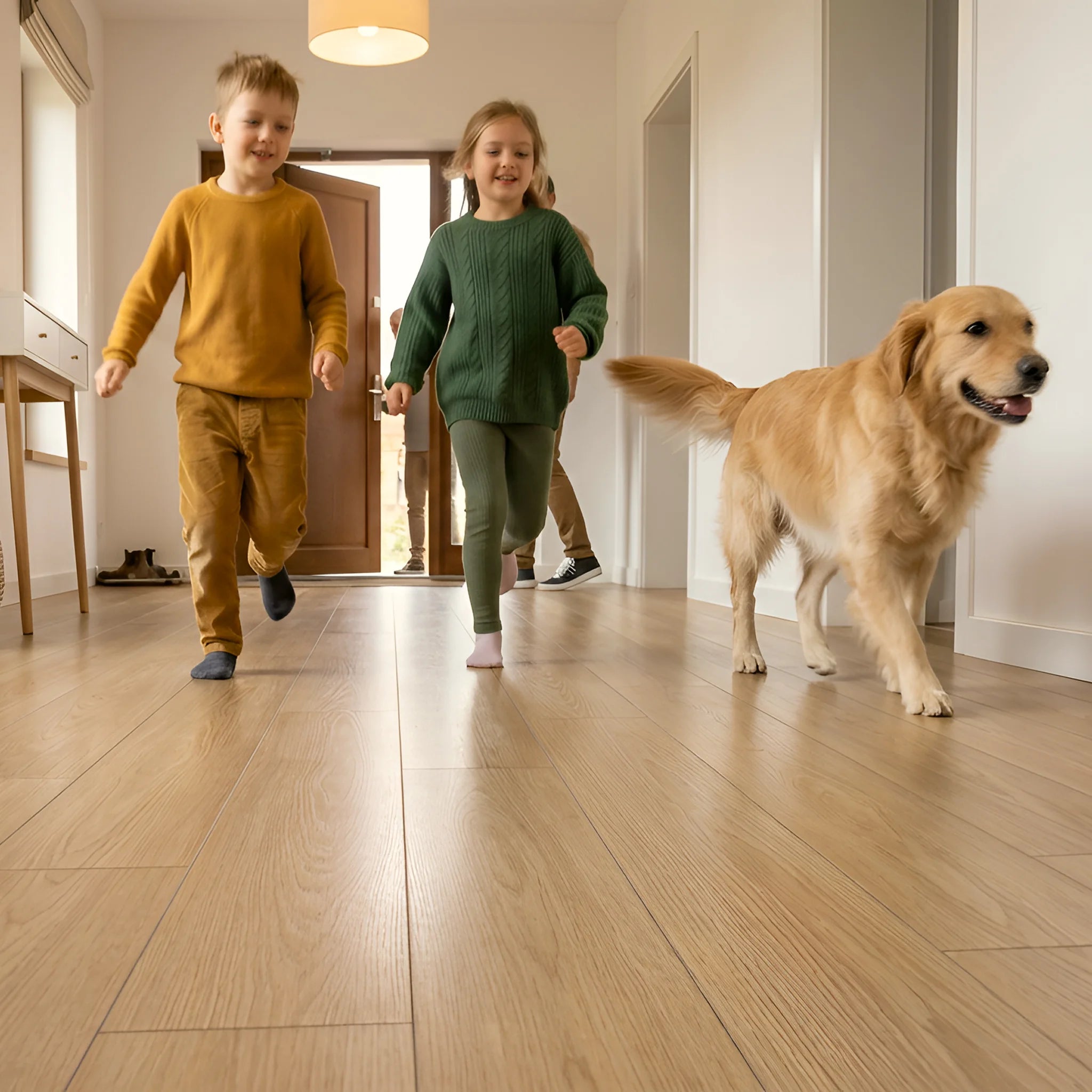 Family walking on vinyl flooring
