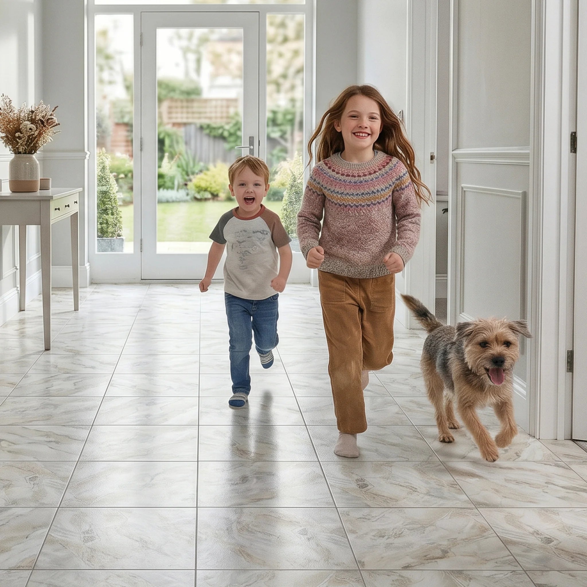 Wear resistant vinyl tiles hallway