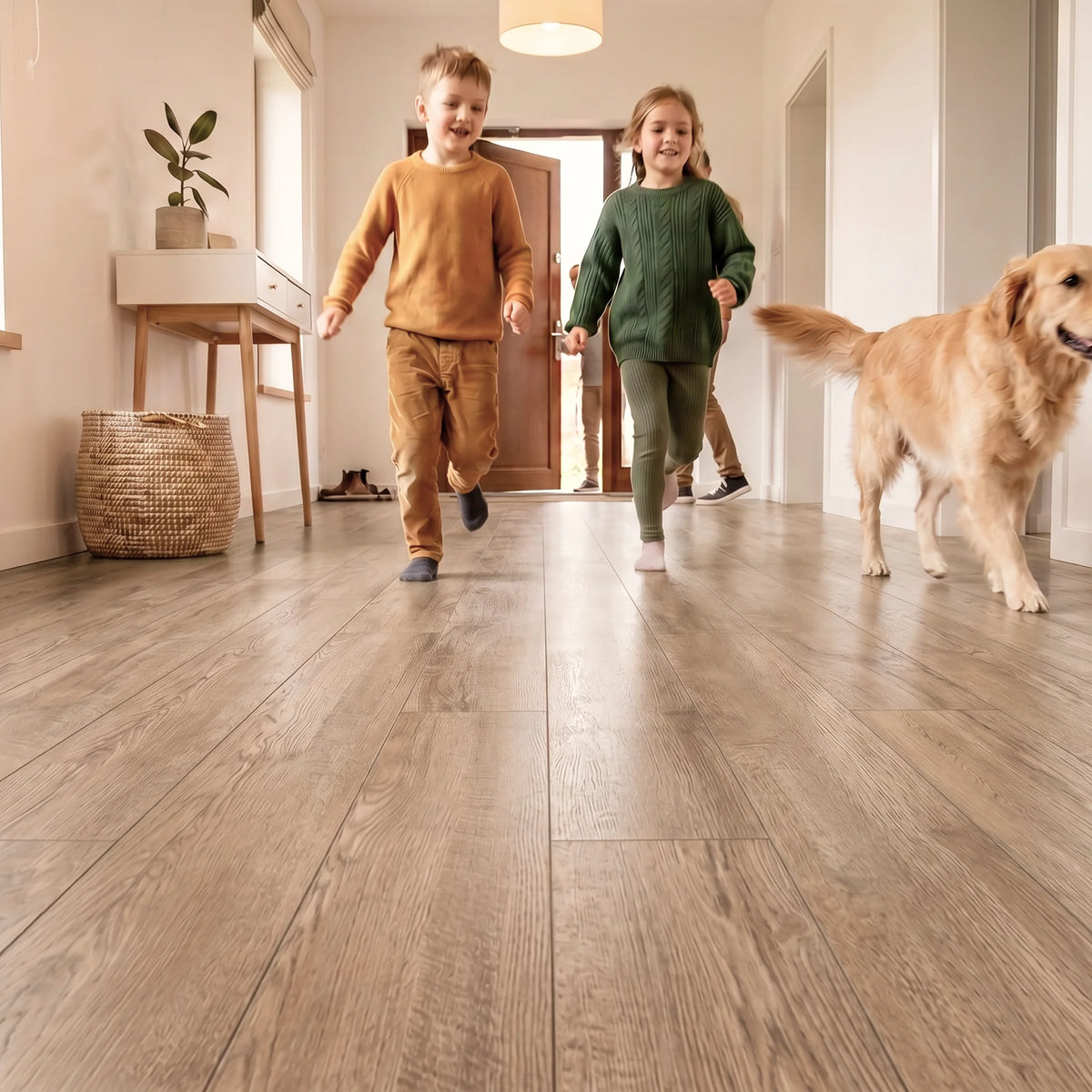 Family walking on vinyl flooring
