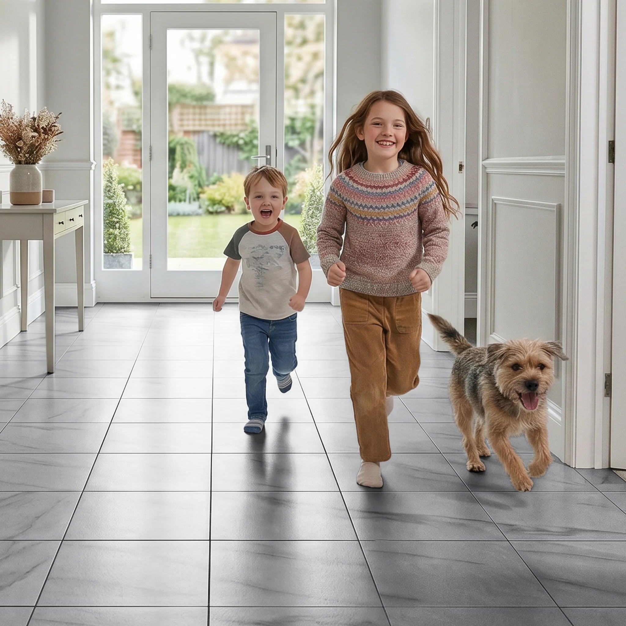 Wear resistant vinyl tiles hallway