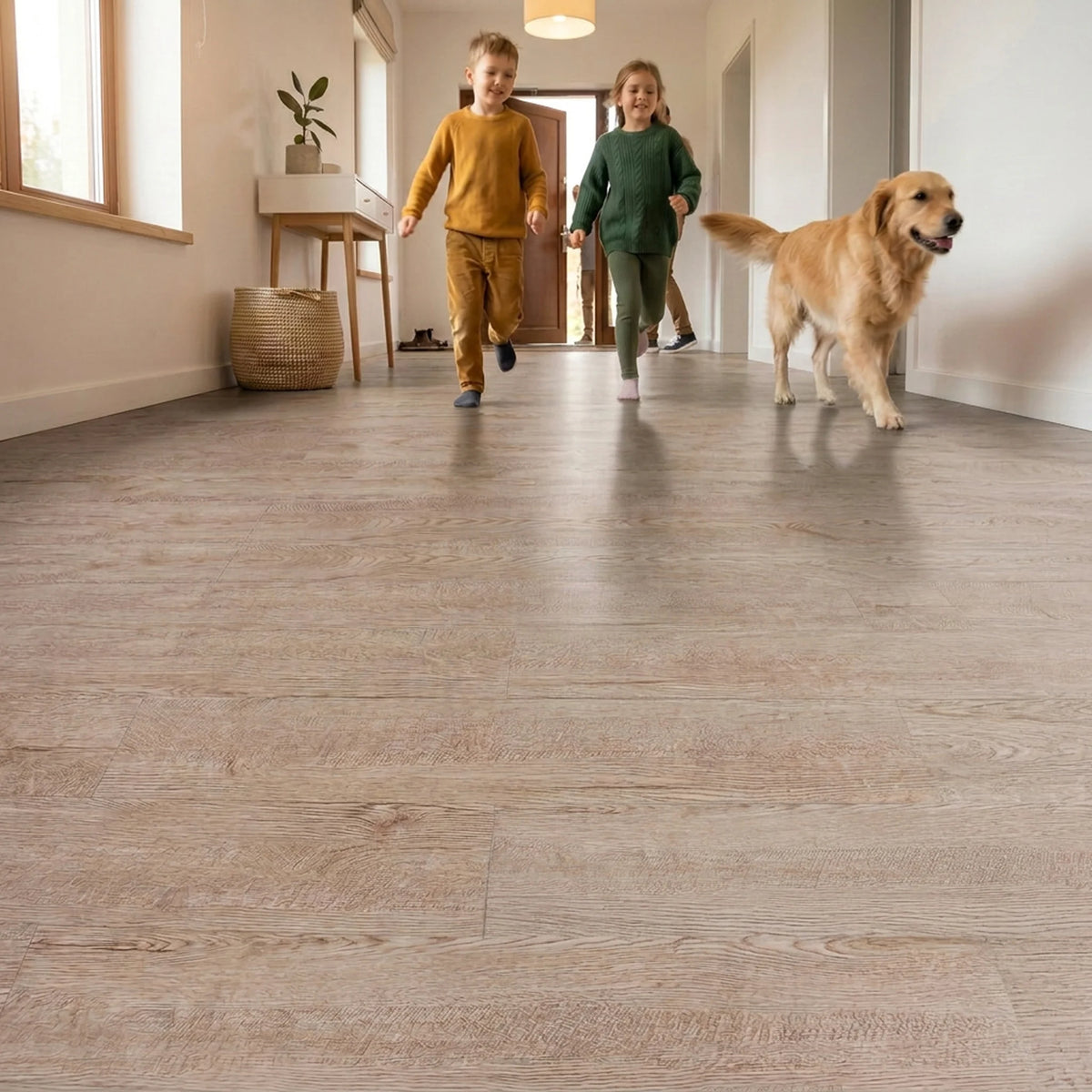 Family walking on vinyl flooring
