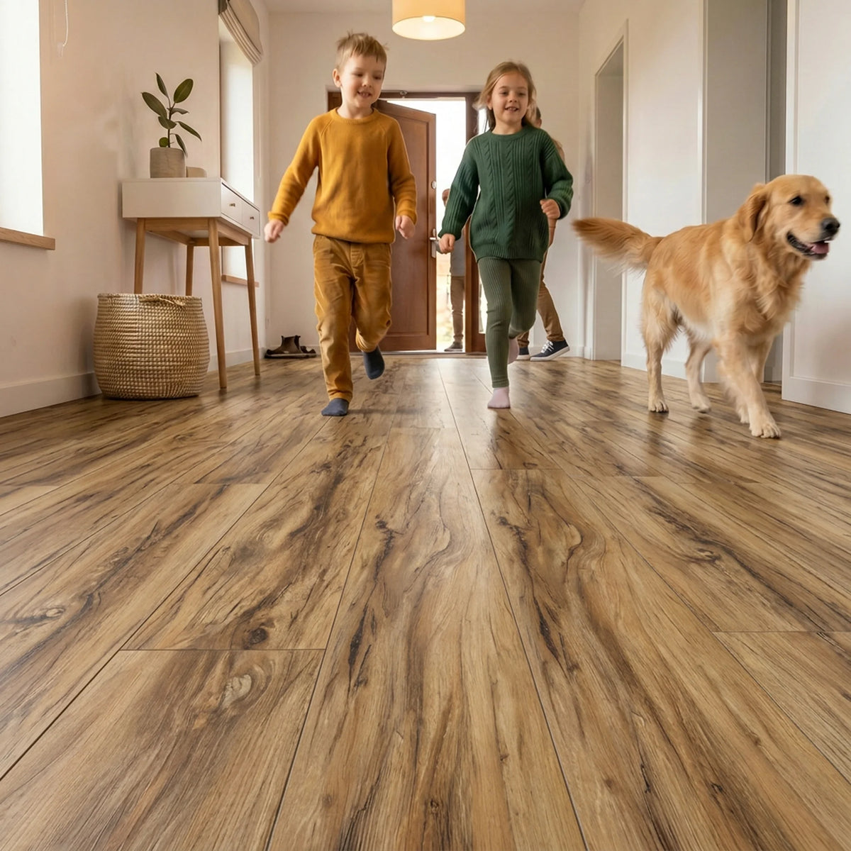 Family walking on vinyl flooring