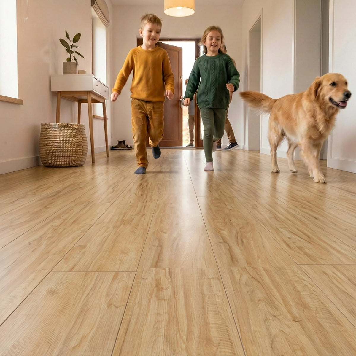 Family walking on vinyl flooring
