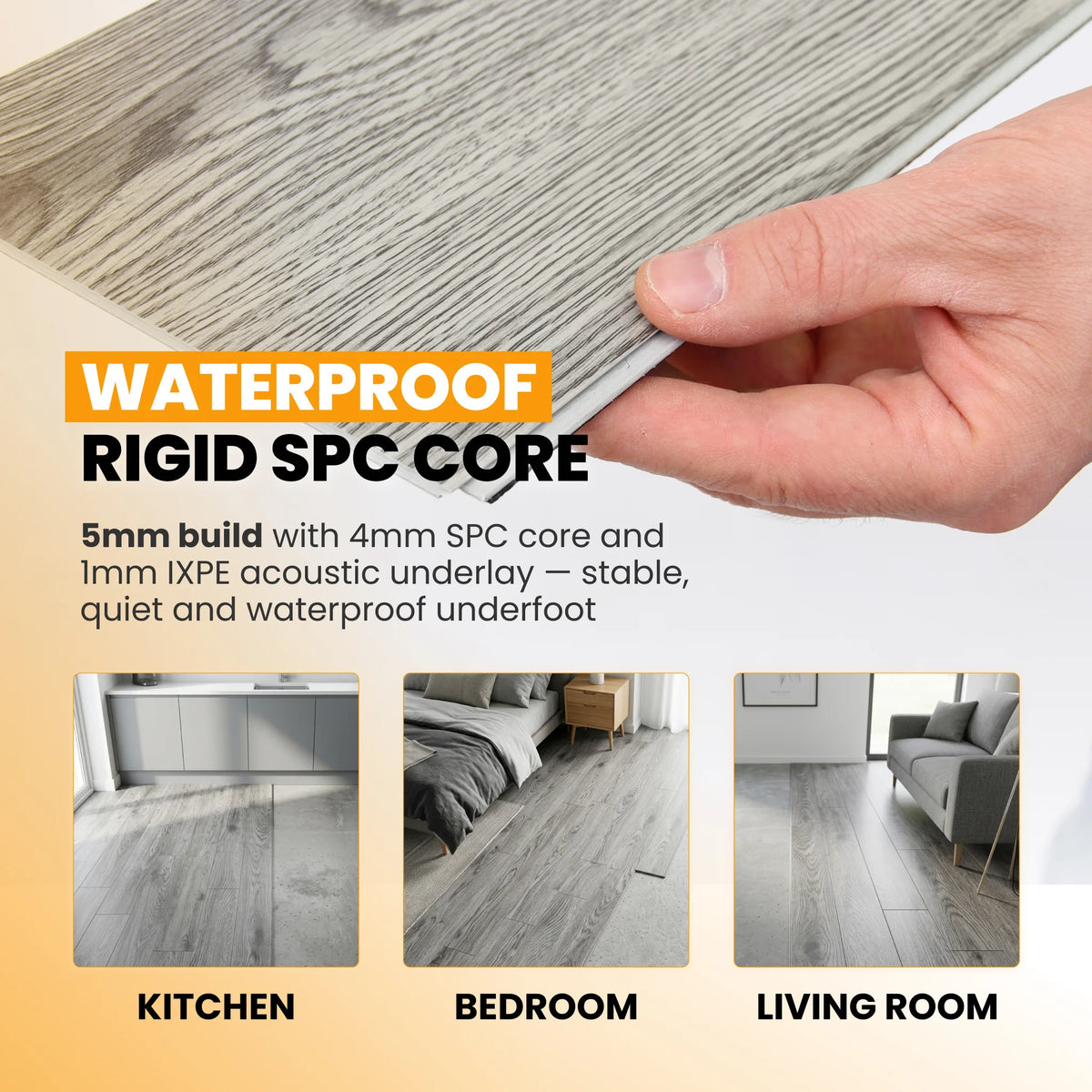 SPC Vinyl Flooring Planks , Waterproof - Grey Oak Effect