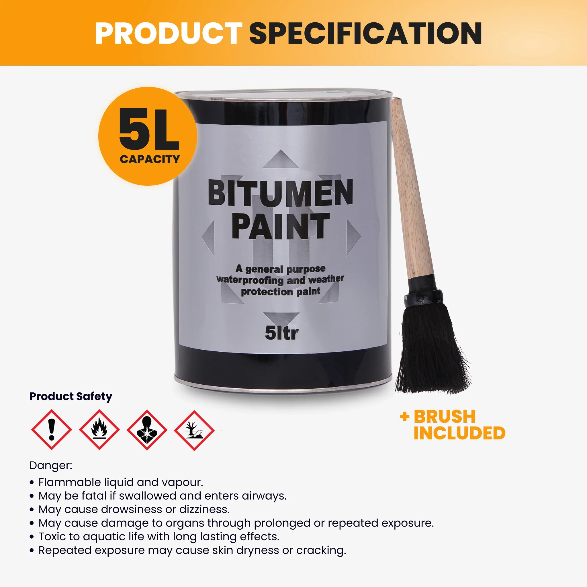 Bitumen Paint 5L Waterproofing Specification Chart
