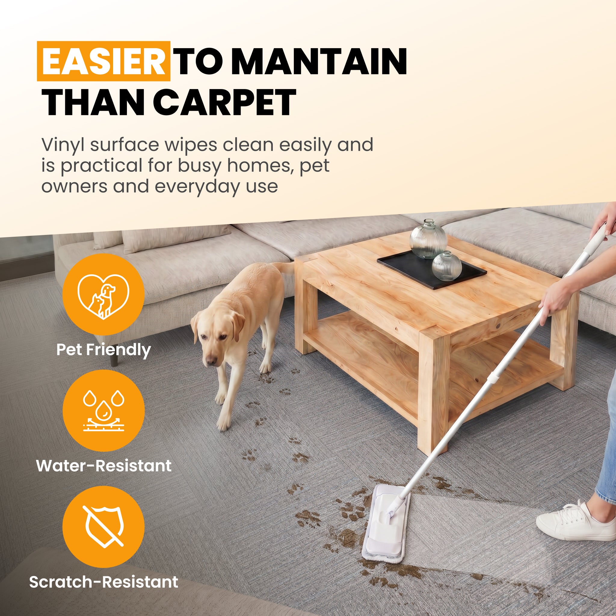 Mist Grey Carpet Effect - Vinyl Floor Tiles Self-Adhesive