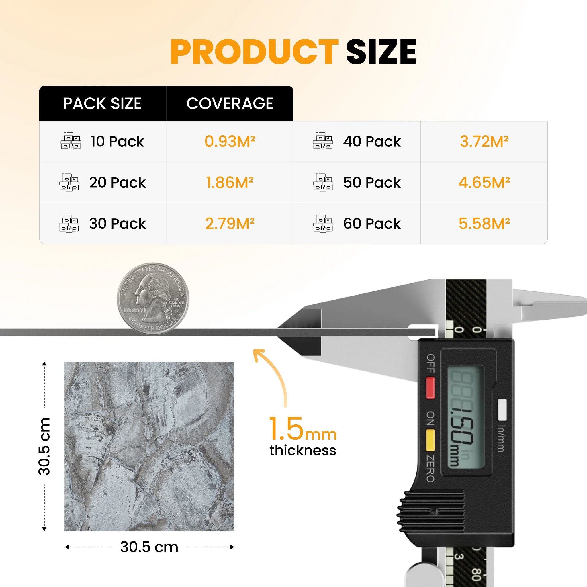 Vinyl floor tile size and pack coverage