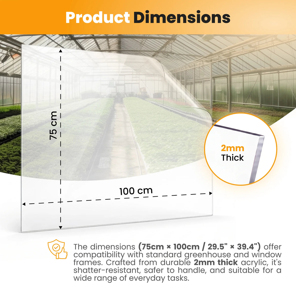 Perspex sheet size chart with thickness detail
