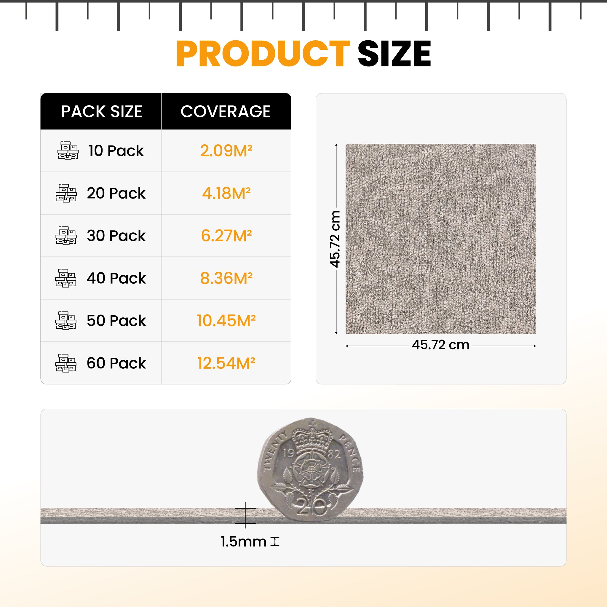 Self adhesive carpet tile dimensions pack sizes
