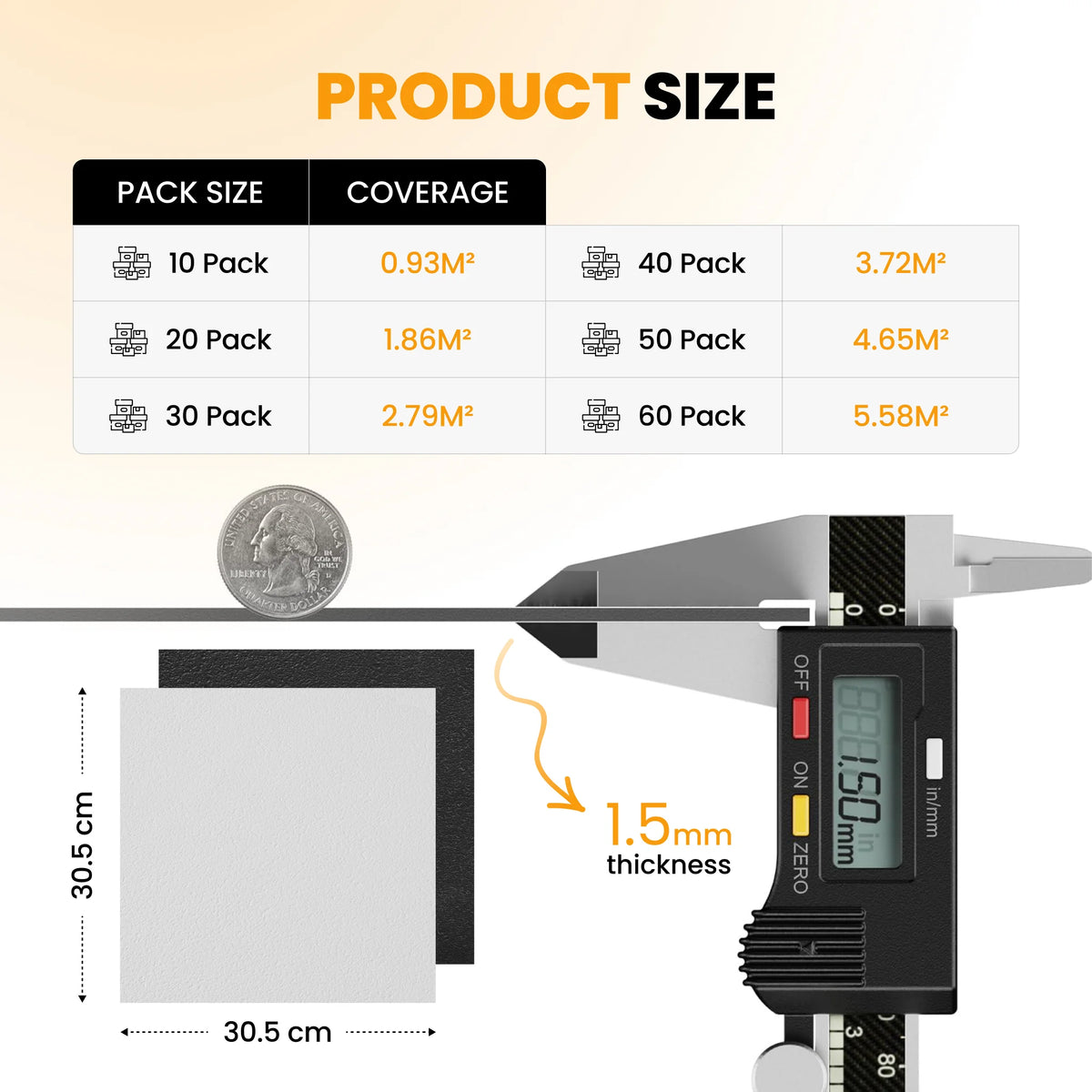 Vinyl floor tile pack size coverage chart