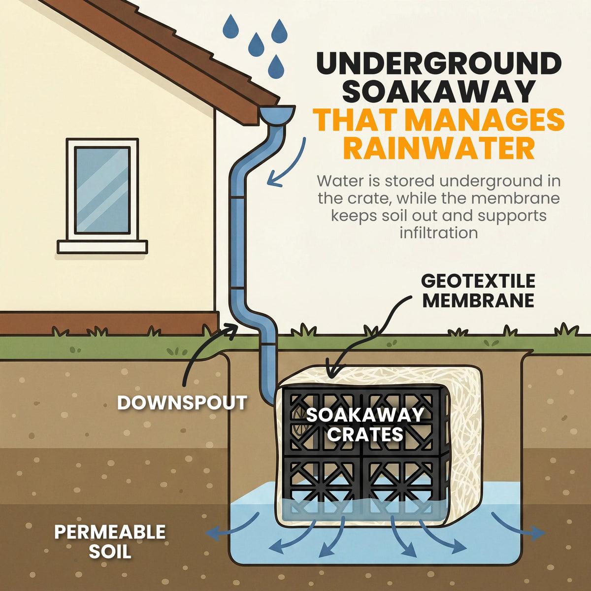 Underground stormwater attenuation soakaway diagram
