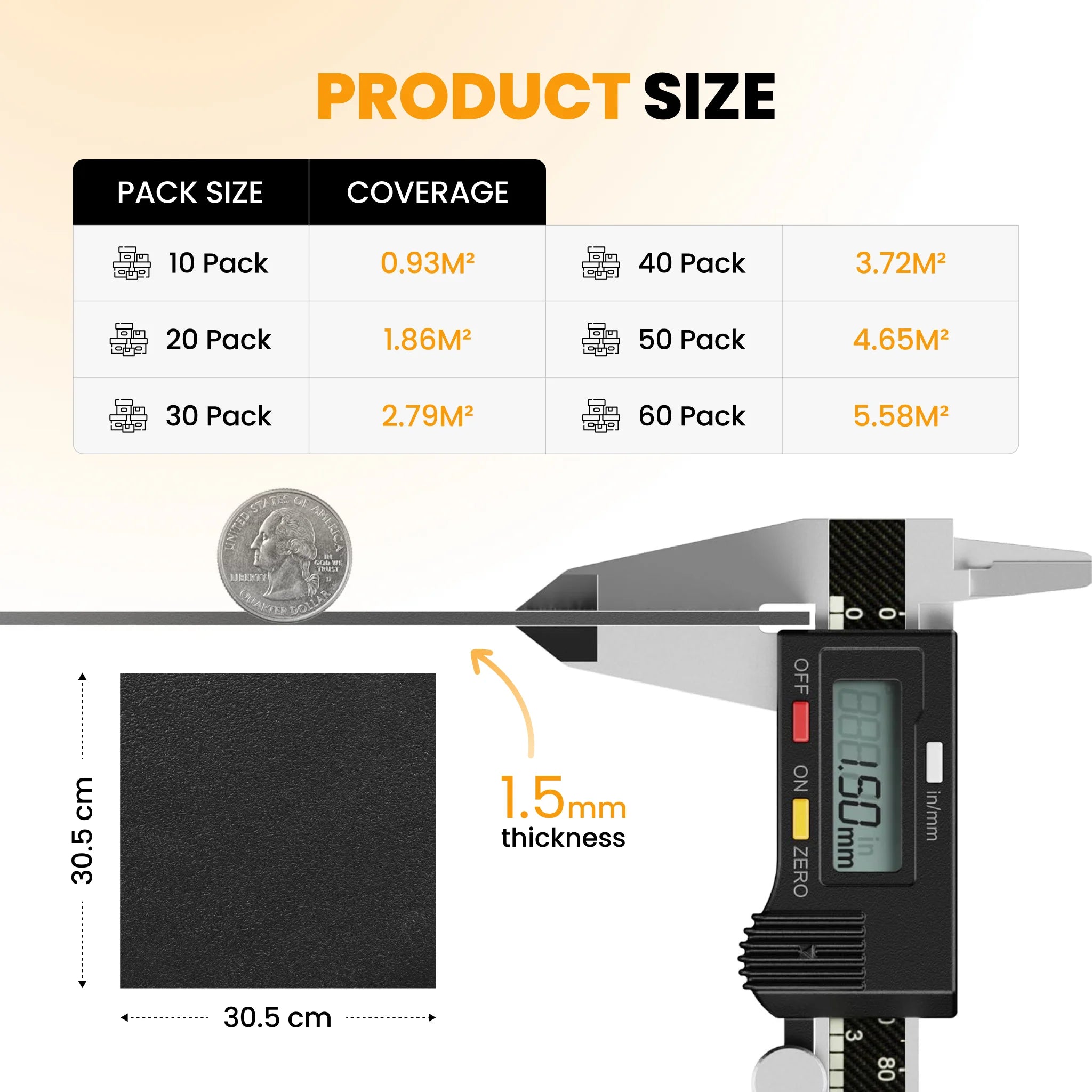 Vinyl floor tile pack size coverage chart