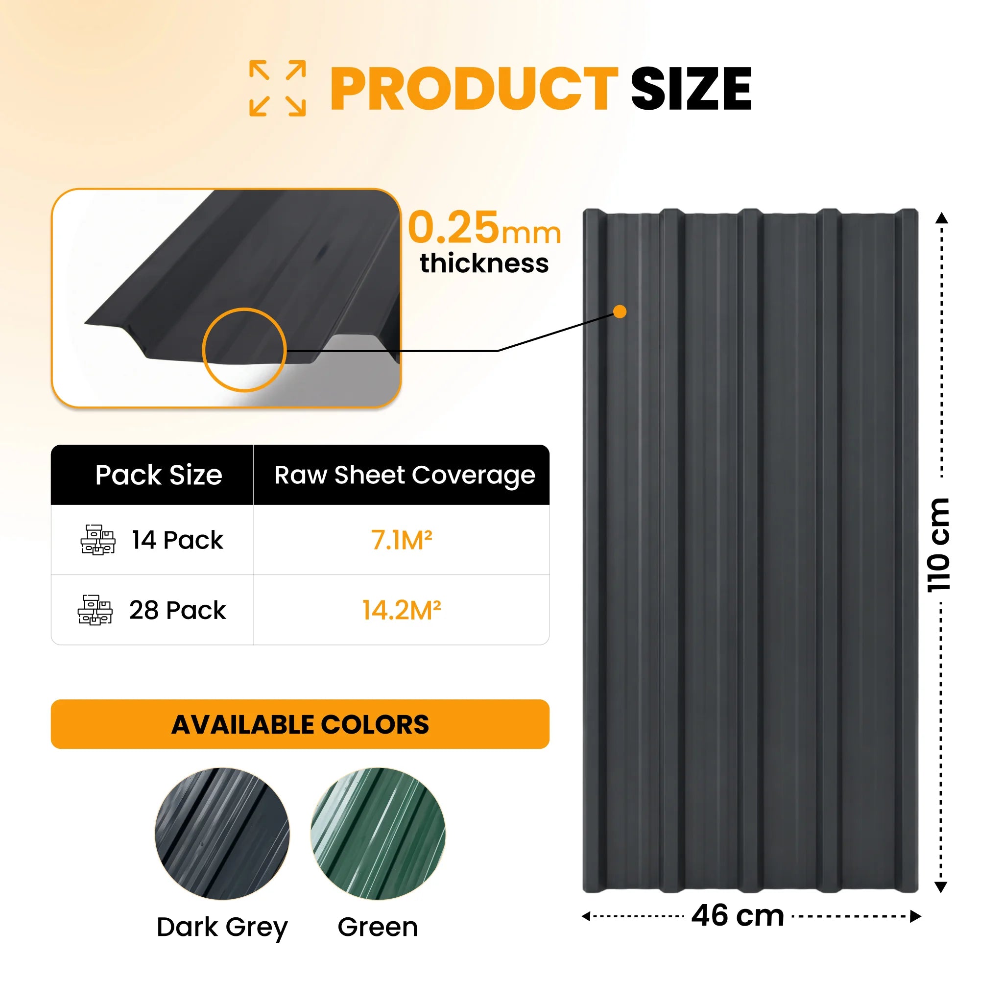Dark grey roofing sheet size and pack coverage