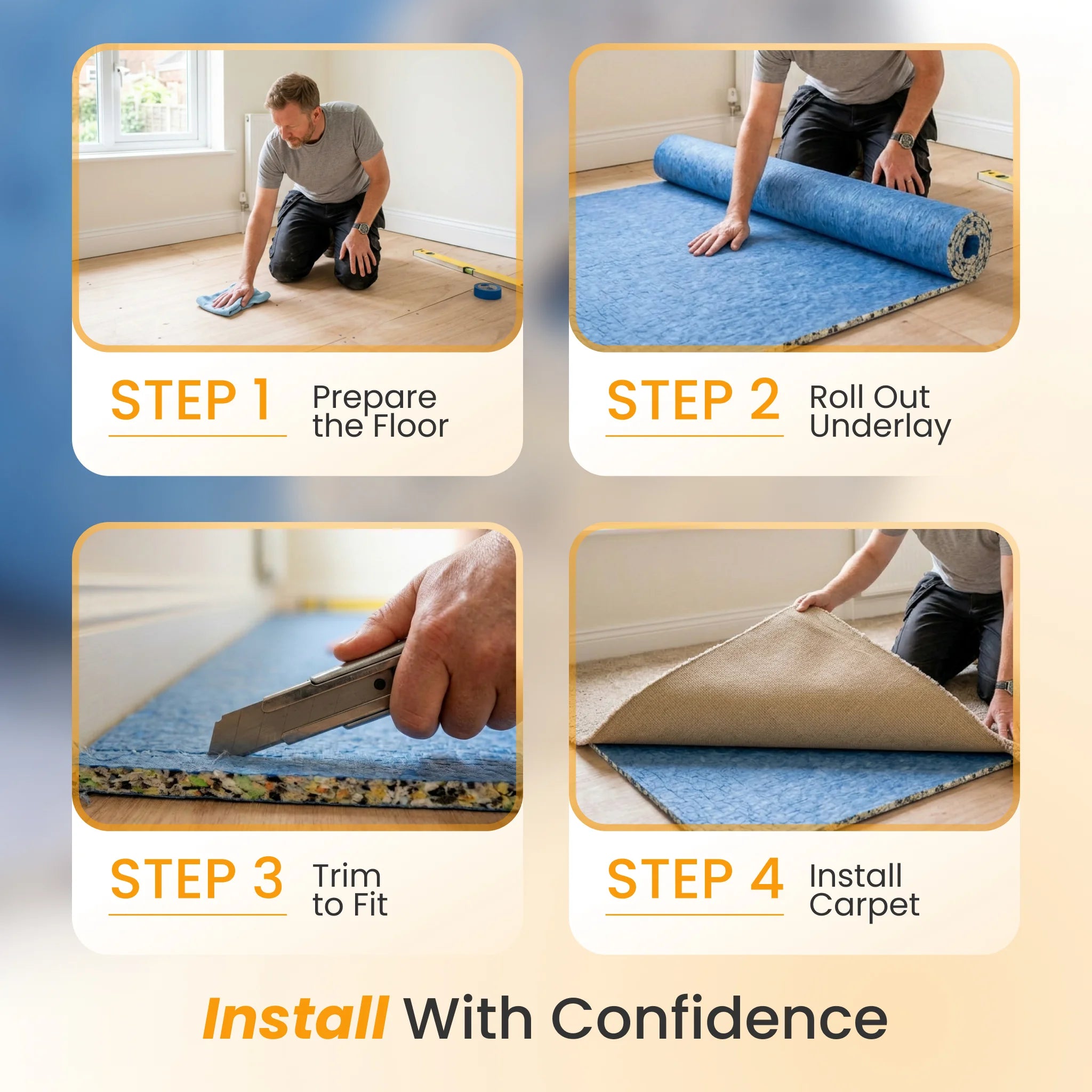 Steps to fit carpet underlay on floor