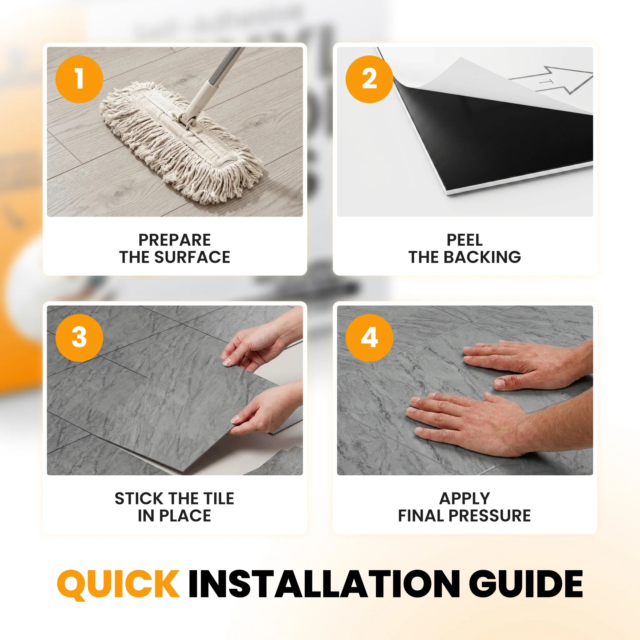 Peel and stick tile installation steps