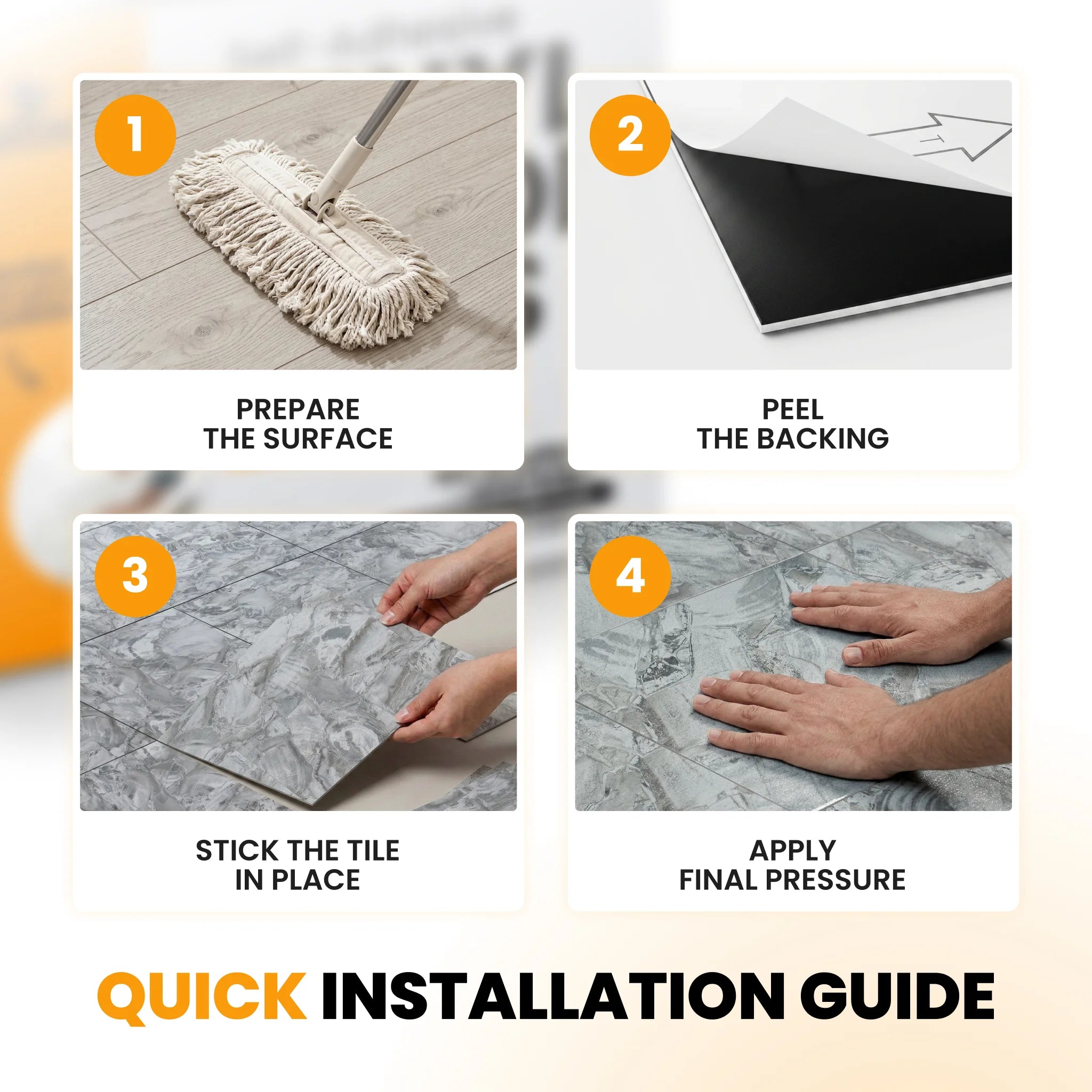Peel and stick tile installation steps
