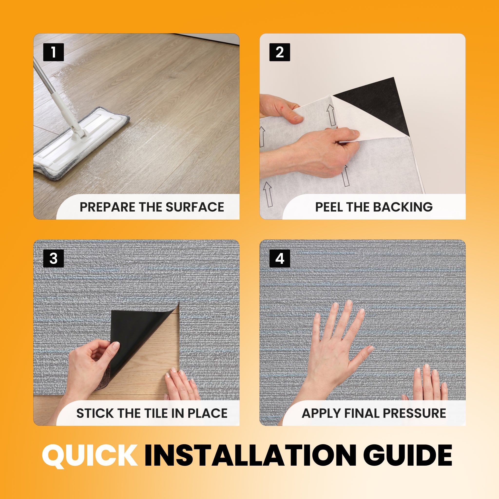 Mist Grey Carpet Effect - Vinyl Floor Tiles Self-Adhesive