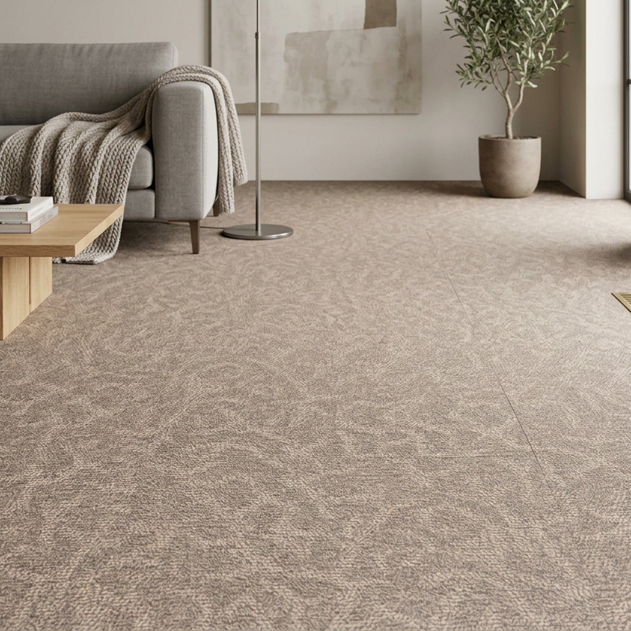Beige Self adhesive carpet tiles in living room