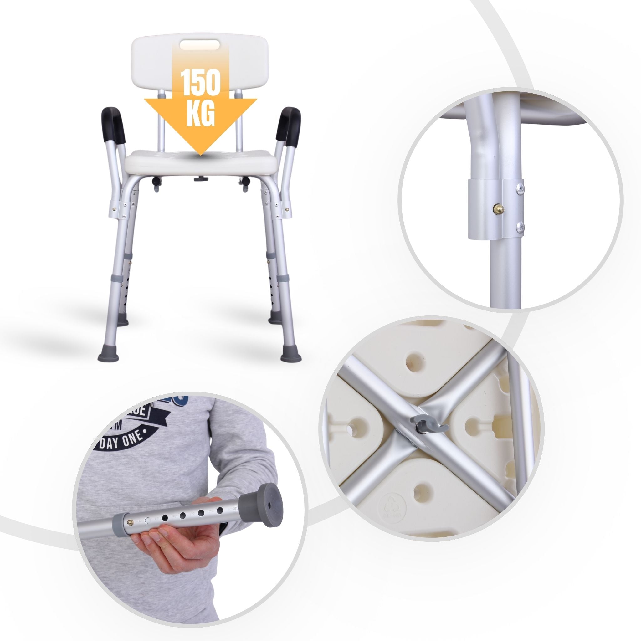 Shower chair capacity and adjustable legs