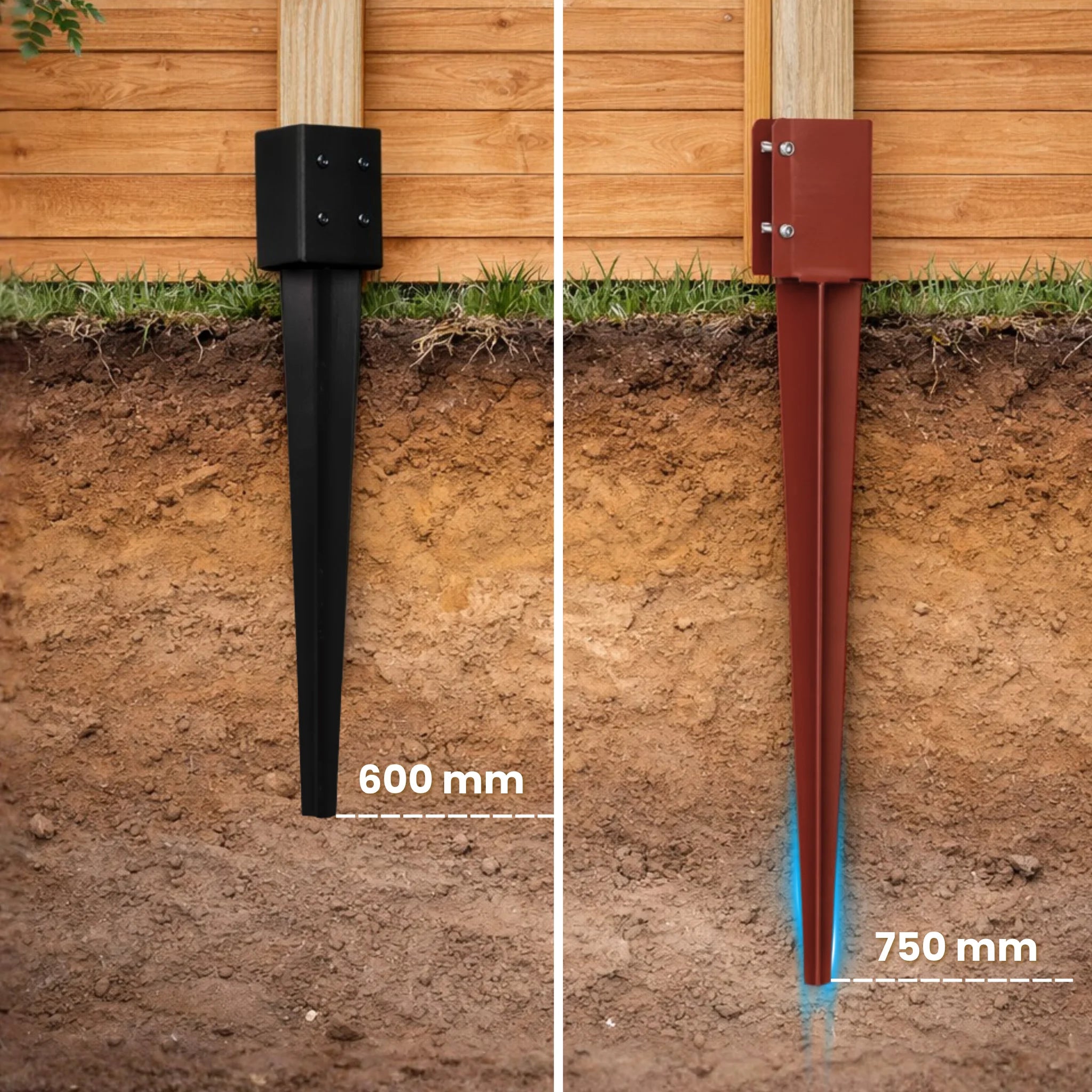 comparison fence post spikes installed in ground
