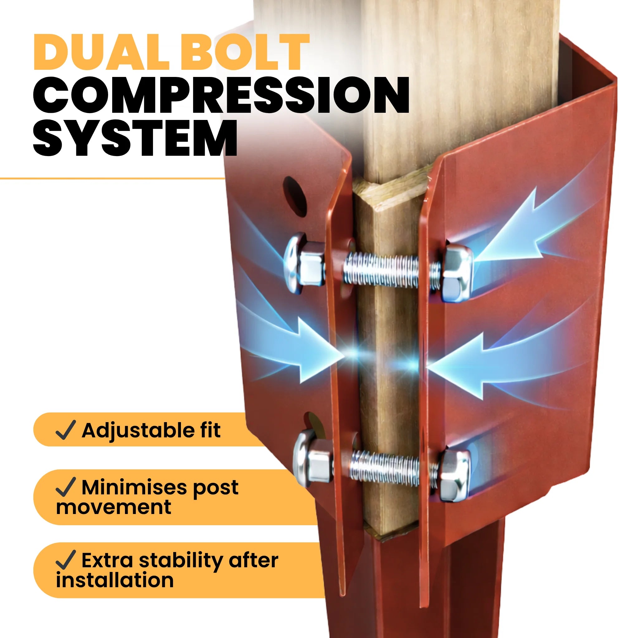 fence post bracket with dual bolt compression