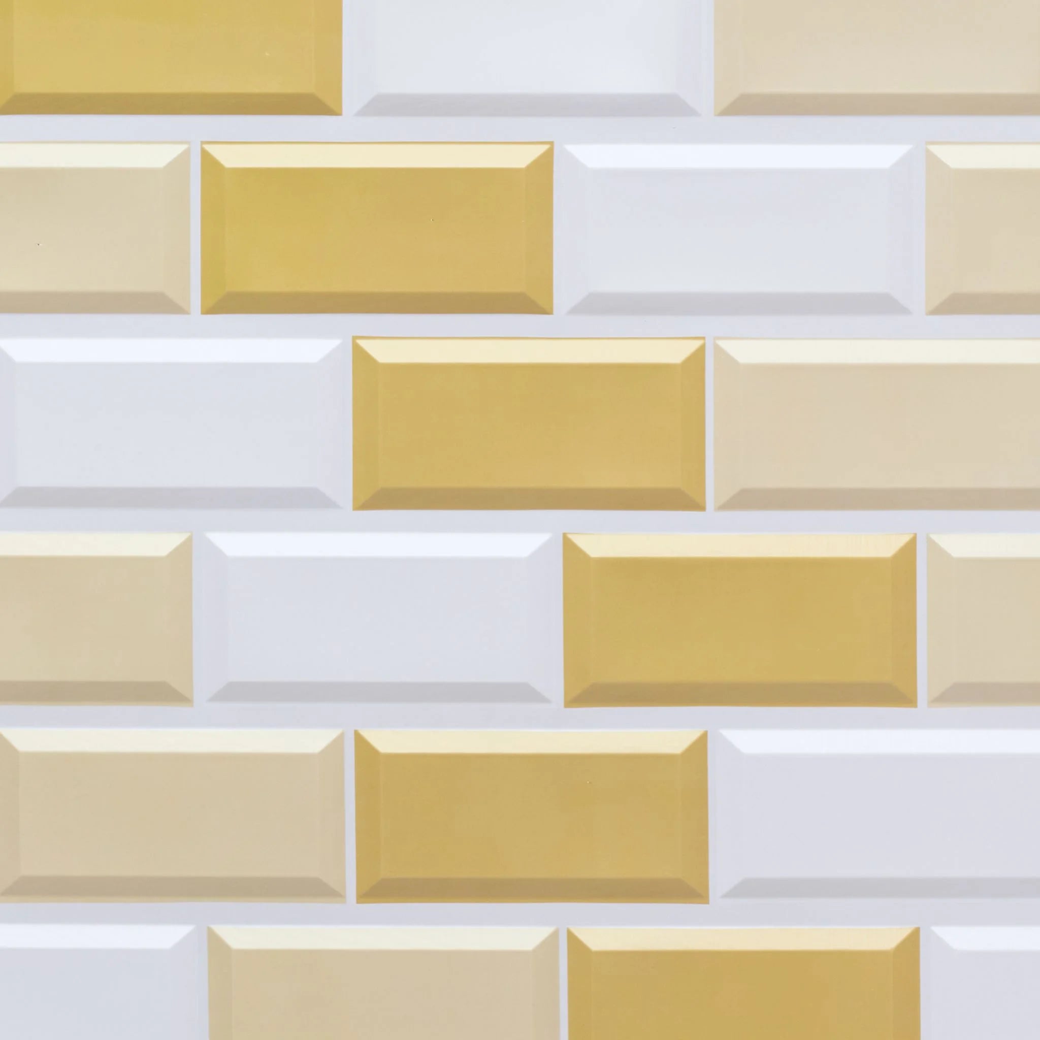Mix of white, gold, beige wall panel with geometric patterns, close-up view