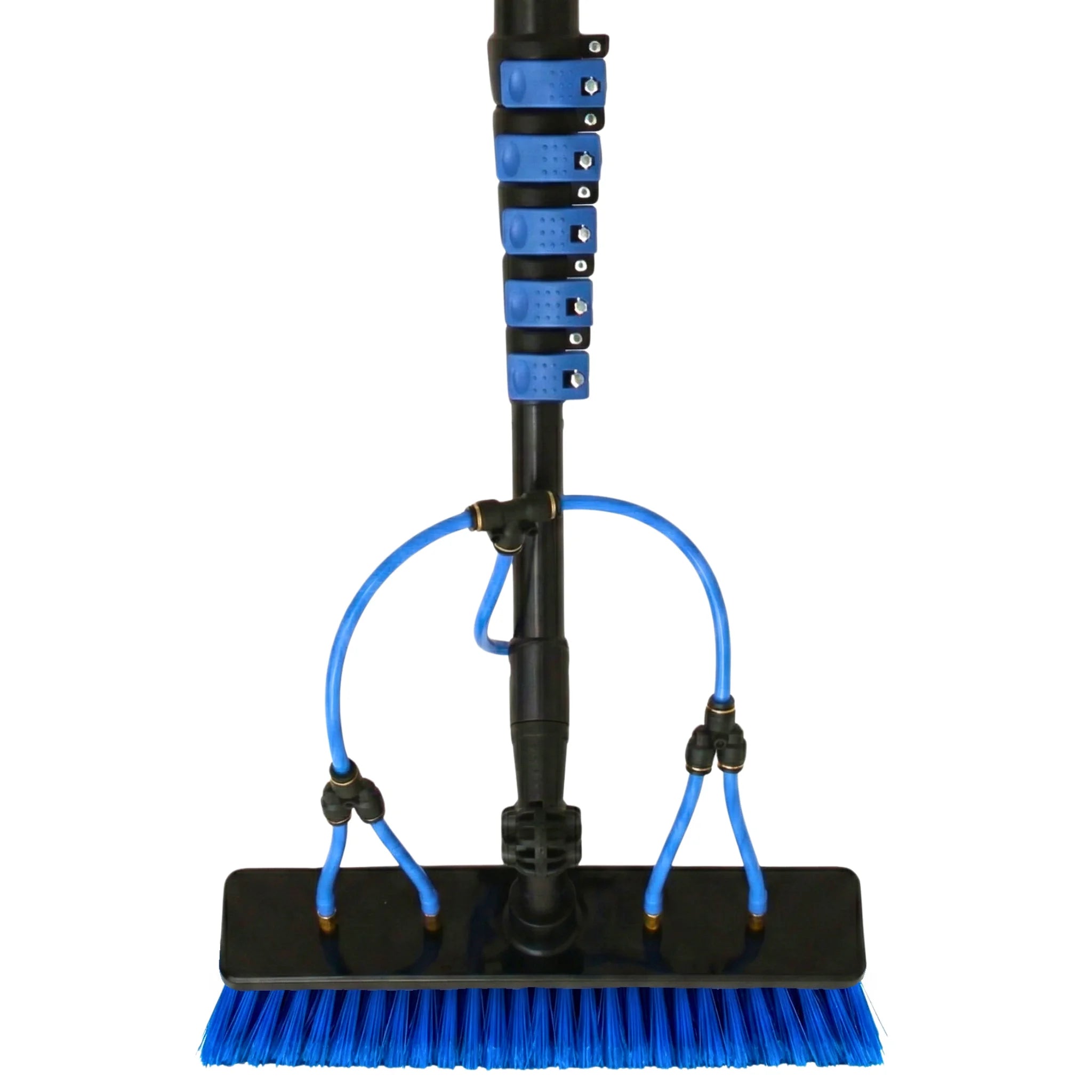 Water fed telescopic pole with window cleaning brush