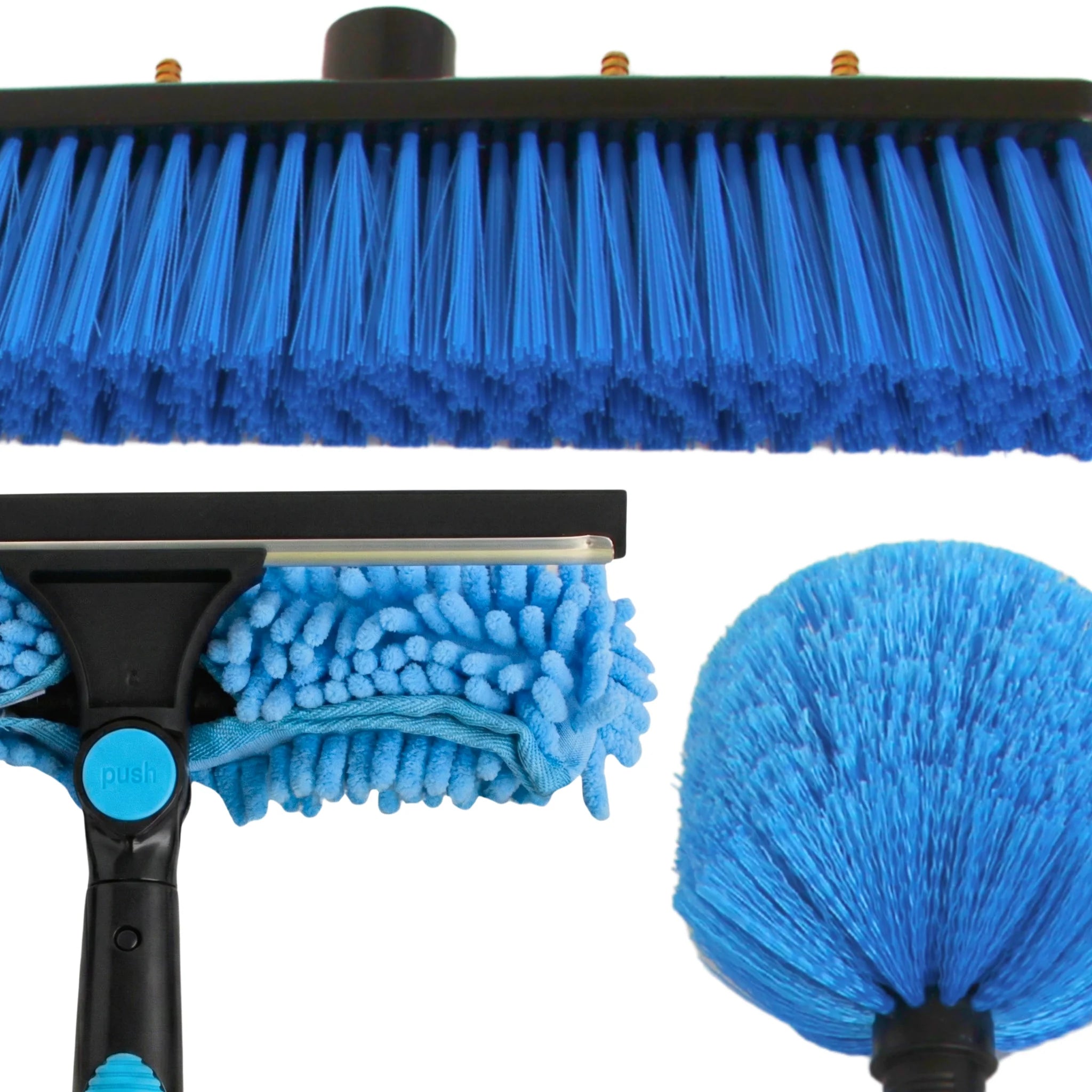 Close-up of telescopic water fed brush and attachments