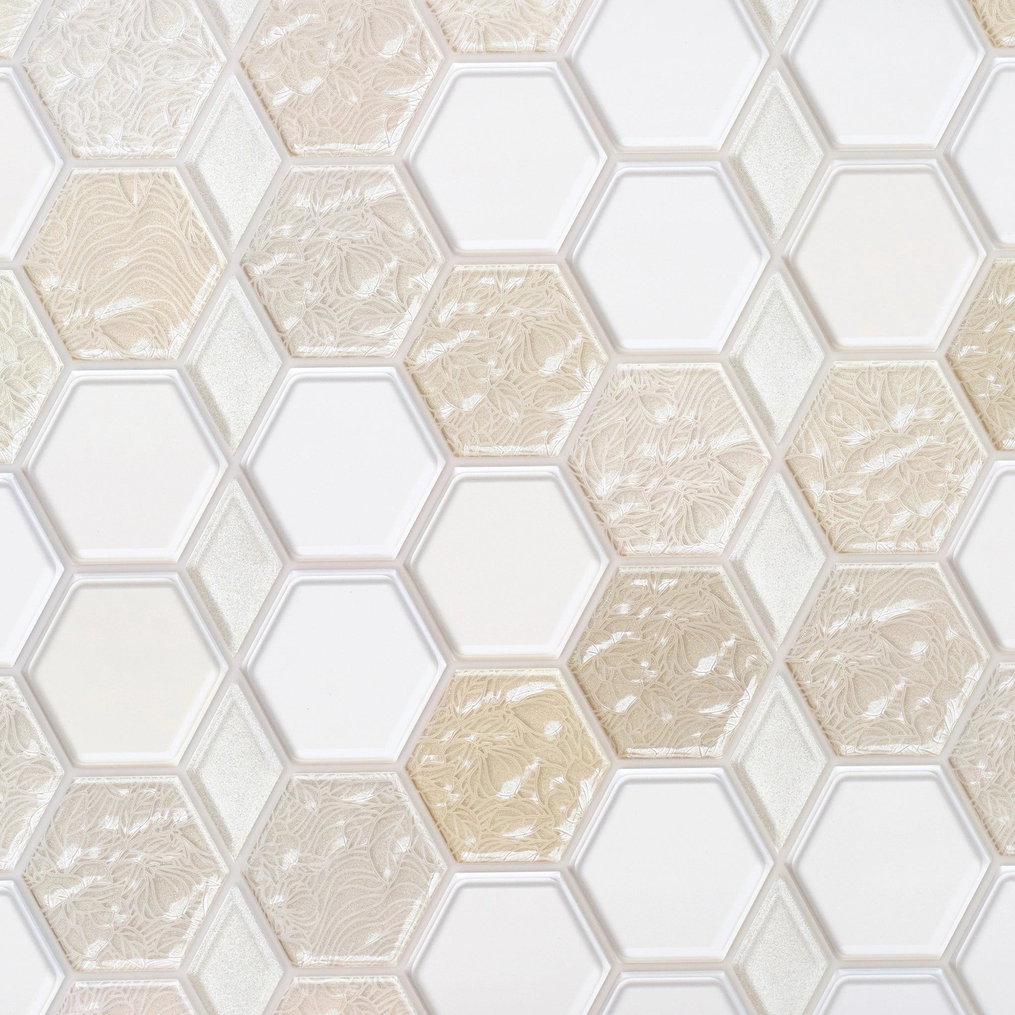 Close-up of white & beige wall panel with geometric designs