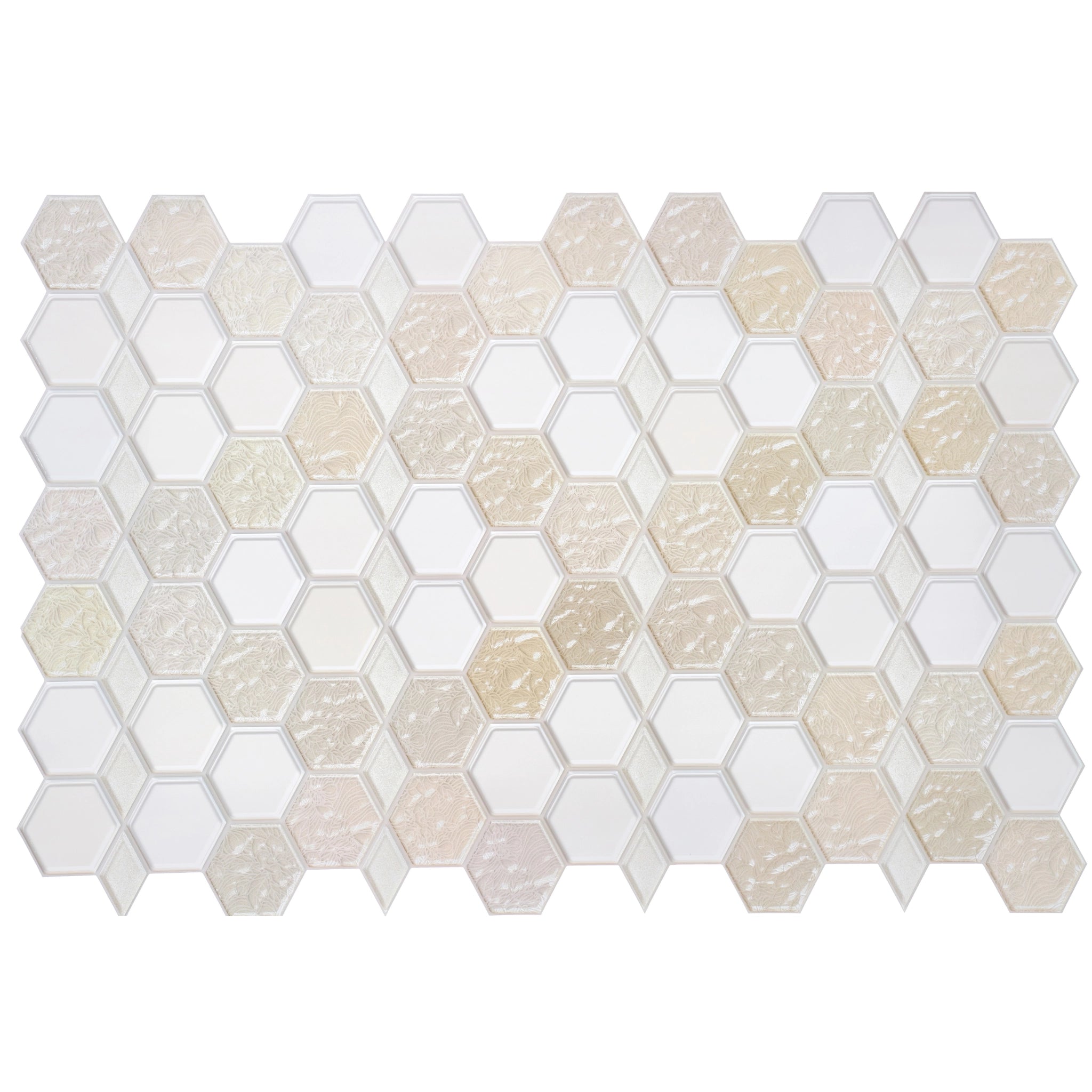 White & beige wall panel with geometric patterns, close-up view