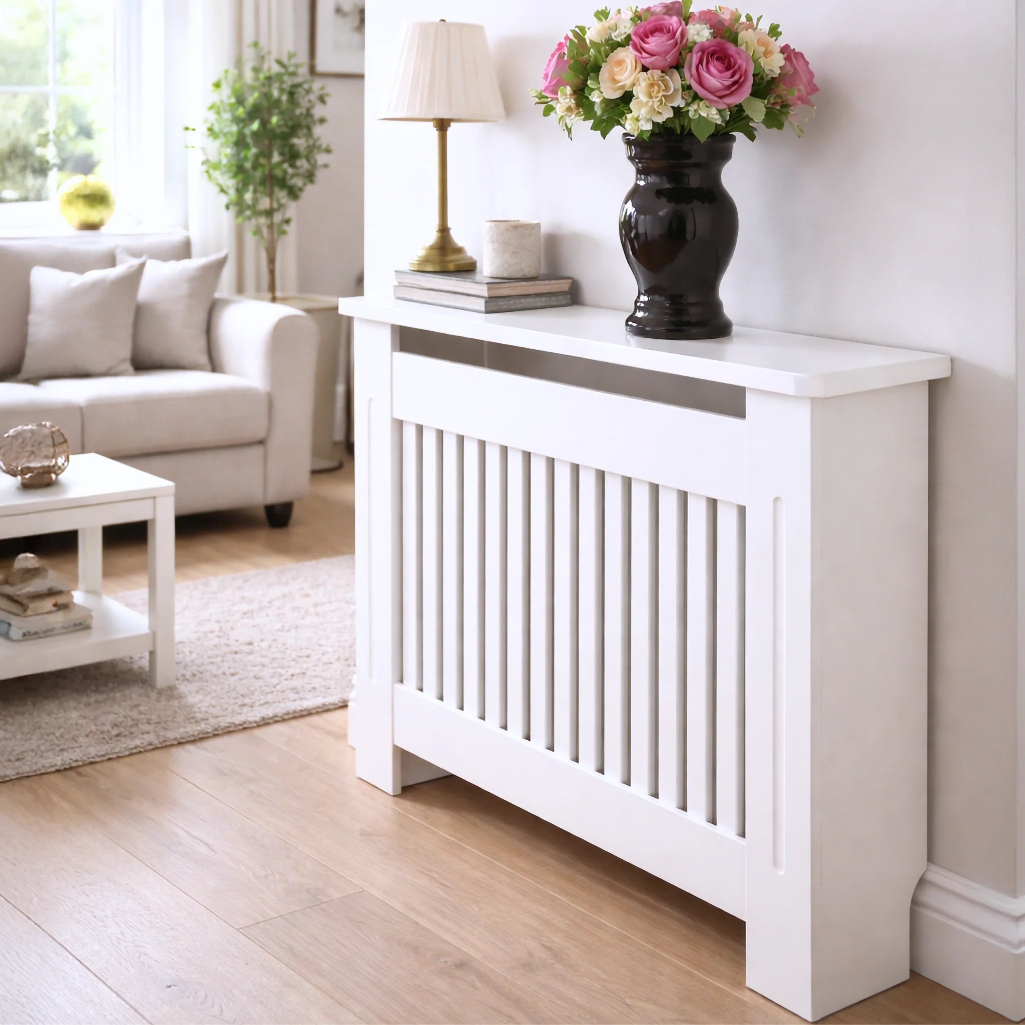 White MDF Radiator Cover – Slatted Design