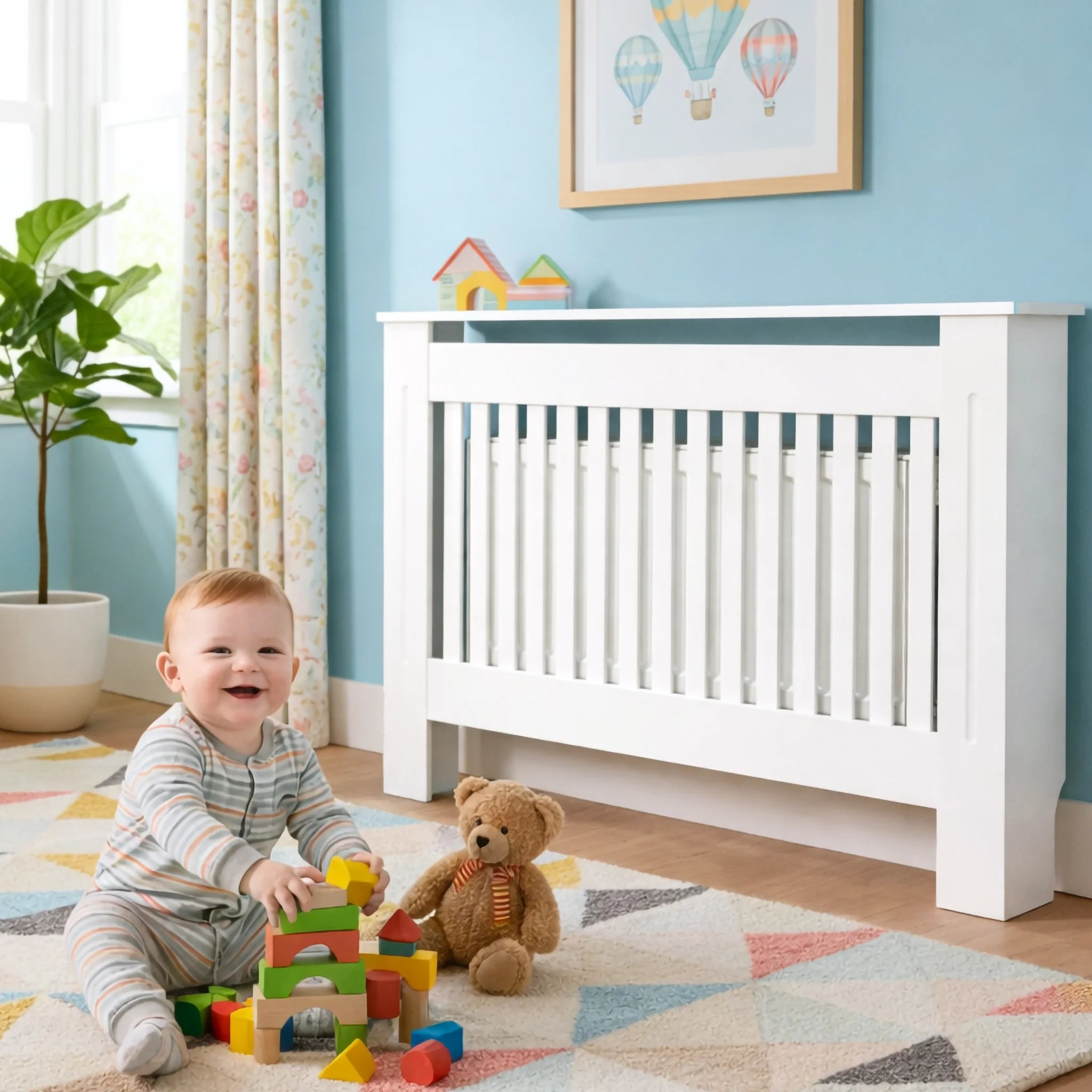 White MDF Radiator Cover – Slatted Design