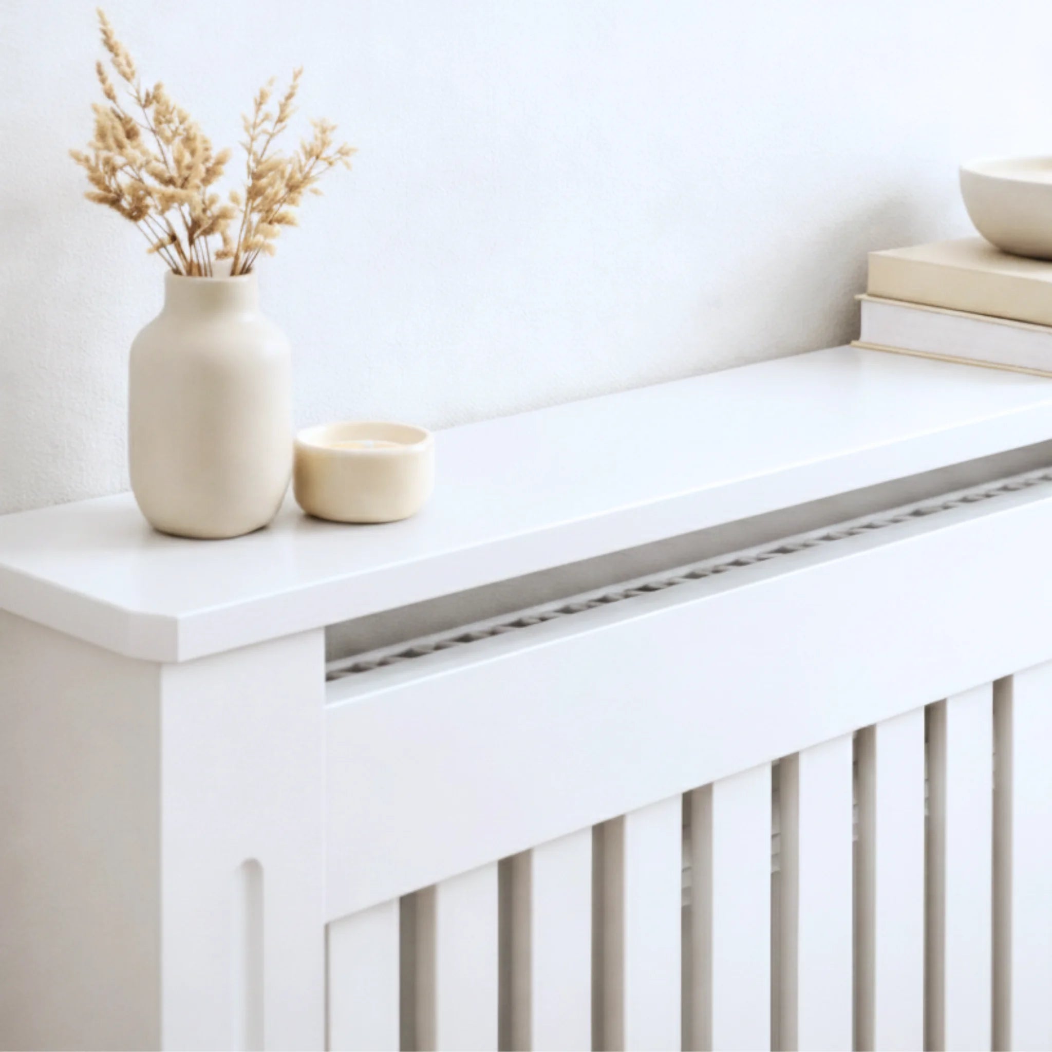White MDF Radiator Cover – Slatted Design
