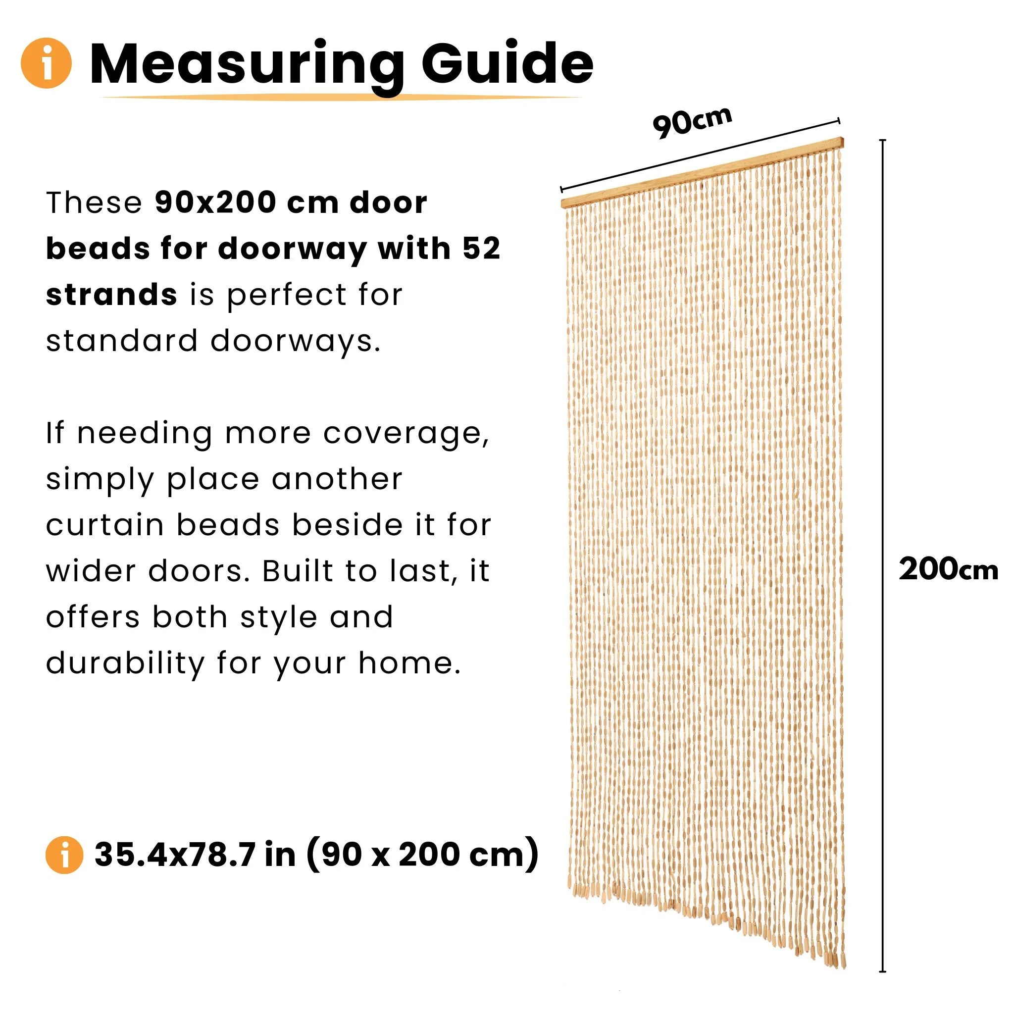 Door beaded curtain measuring guide with dimension