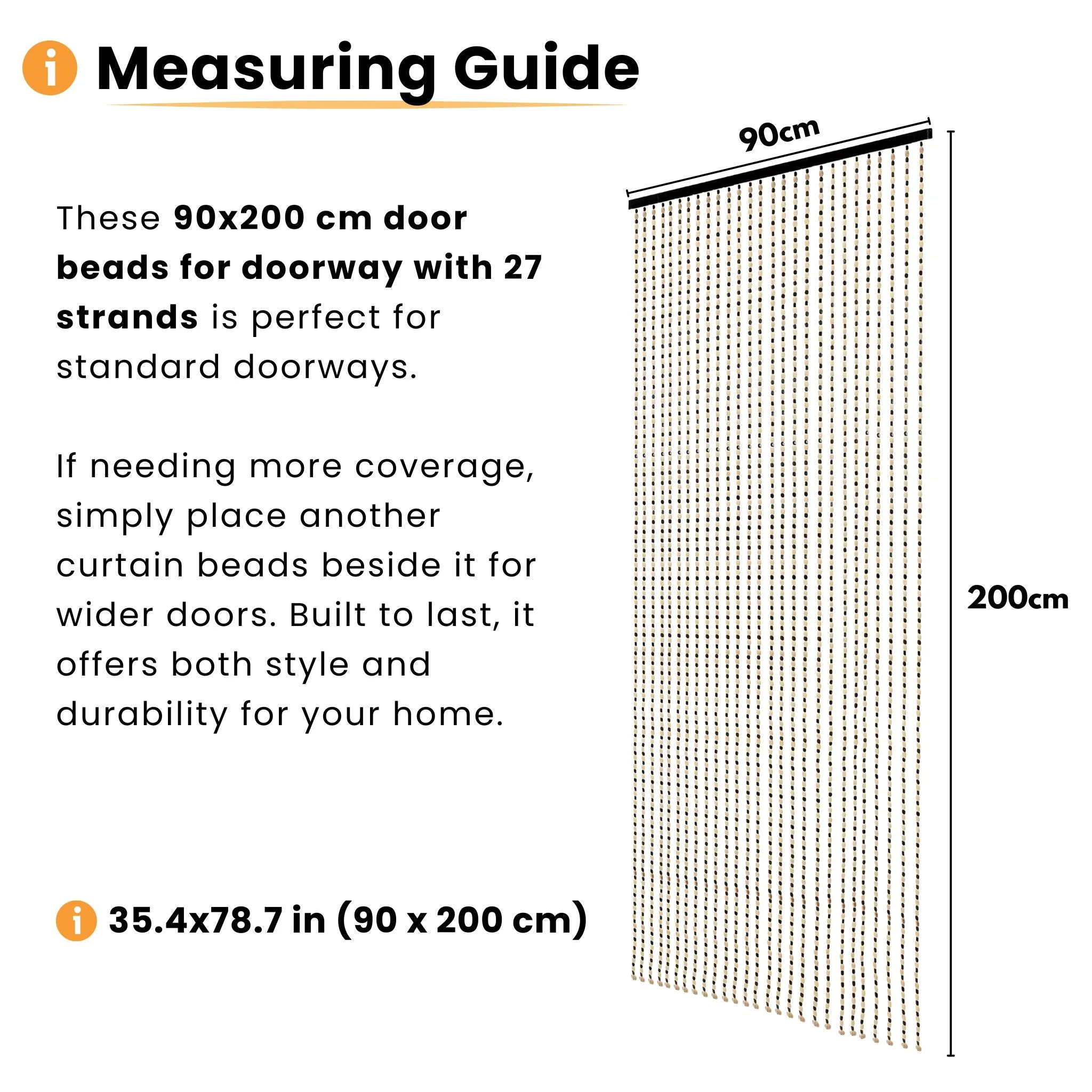 Door beaded curtain measuring guide with dimension