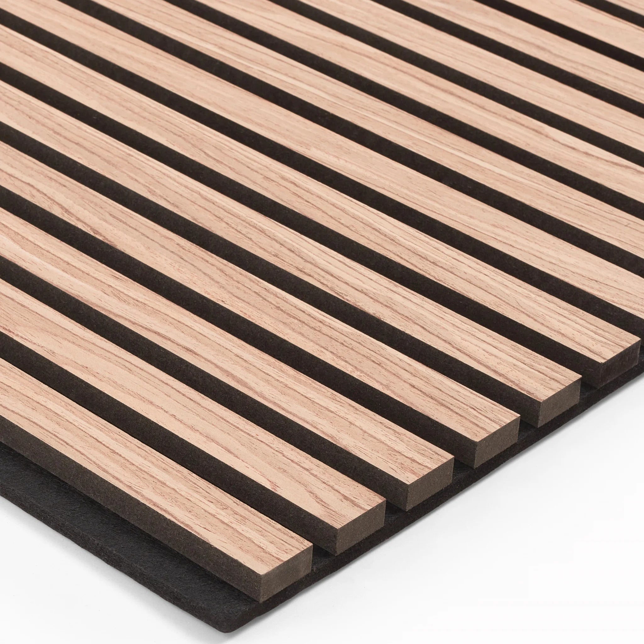 Close look at the wood slat sound absorbing panel